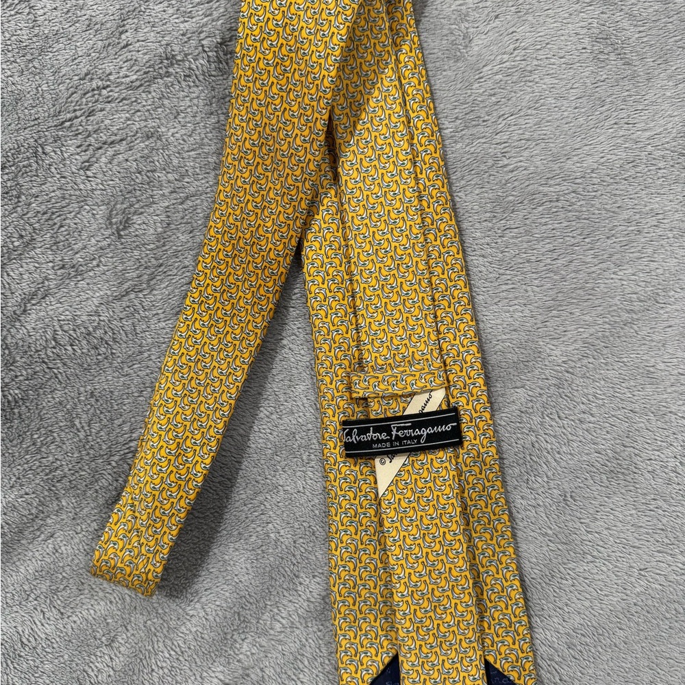 Salvatore Ferragamo Yellow Tie Dolphins 100% Silk